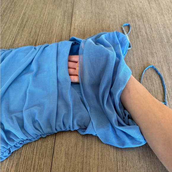 Oh Polly Blue Ruched Dress - Picture 3 of 6